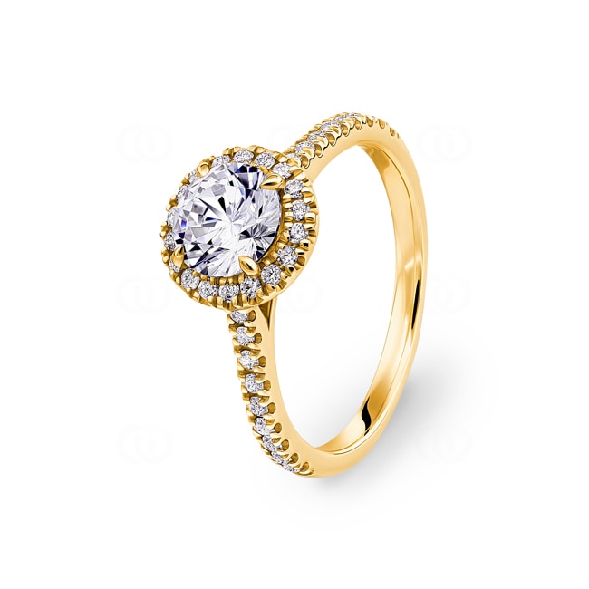 Bague diamant halo or jaune 750/18 ct 1.31 ct G/si - RI-6443-03-GG