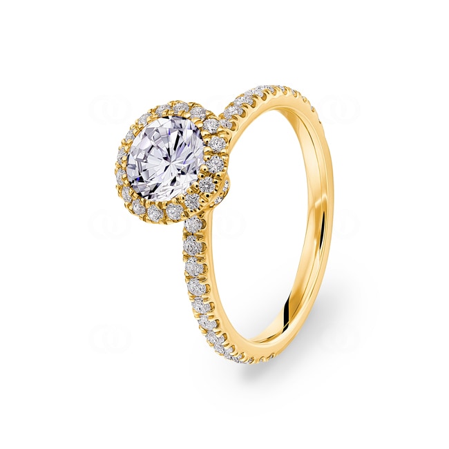 Bague diamant halo or jaune 750/18 ct 1.63 ct G/si - RI-6447-03-GG