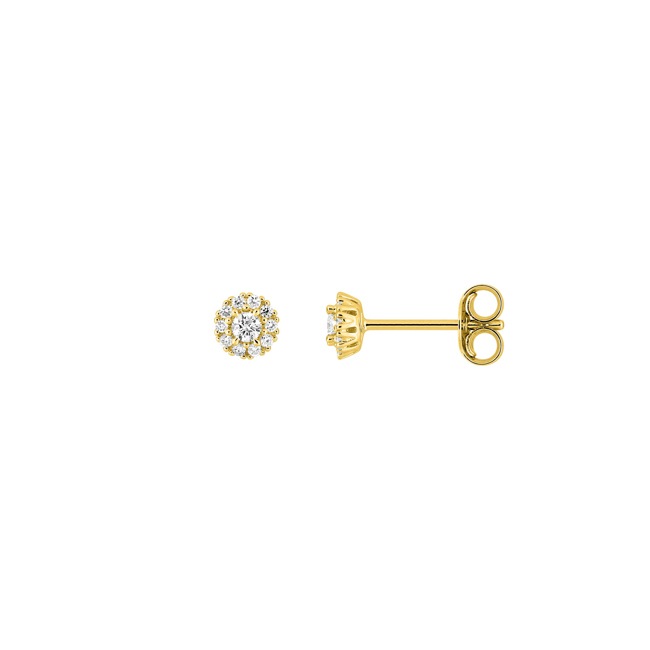 Clous d'oreilles halo or jaune 375/9 ct avec diamants de laboratoire 0.11 ct - 9KLGD052Y