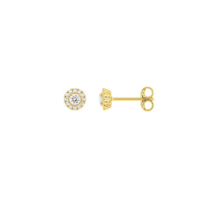 Clous d'oreilles halo or jaune 375/9 ct avec diamants de laboratoire 0.18 ct - 9KLGD053Y