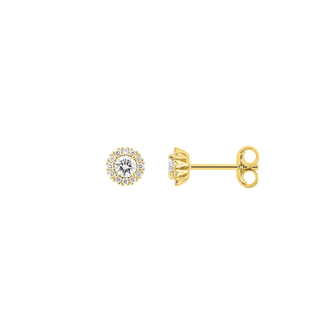 Clous d'oreilles halo or jaune 375/9 ct avec diamants de laboratoire 0.25 ct - 9KLGD054Y