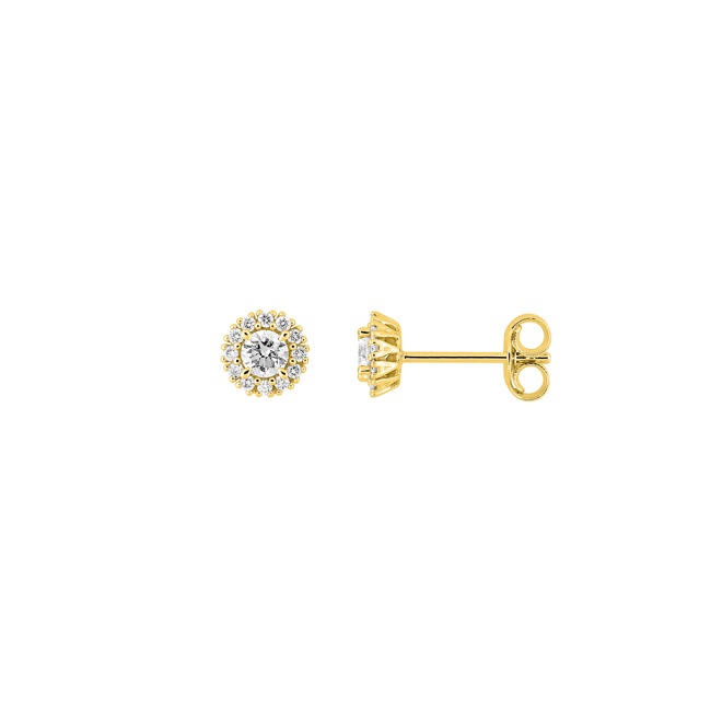 Clous d'oreilles halo or jaune 375/9 ct avec diamants de laboratoire 0.30 ct - 9KLGD055Y
