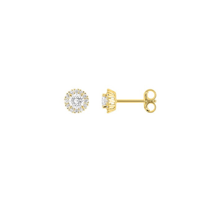 Clous d'oreilles halo or jaune 375/9 ct avec diamants de laboratoire 0.40 ct - 9KLGD056Y