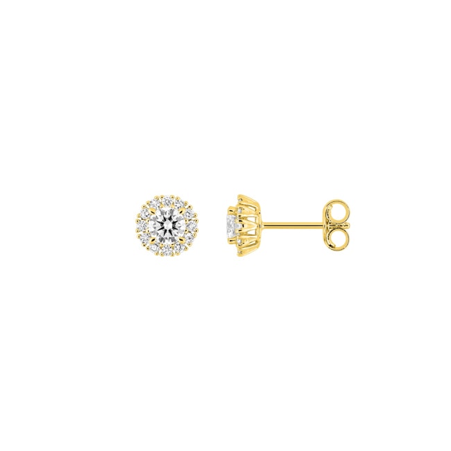 Clous d'oreilles halo or jaune 375/9 ct avec diamants de laboratoire 0.57 ct - 9KLGD057Y