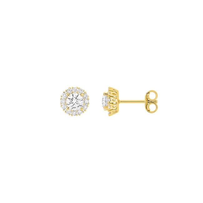 Clous d'oreilles halo or jaune 375/9 ct avec diamants de laboratoire 0.74 ct - 9KLGD058Y