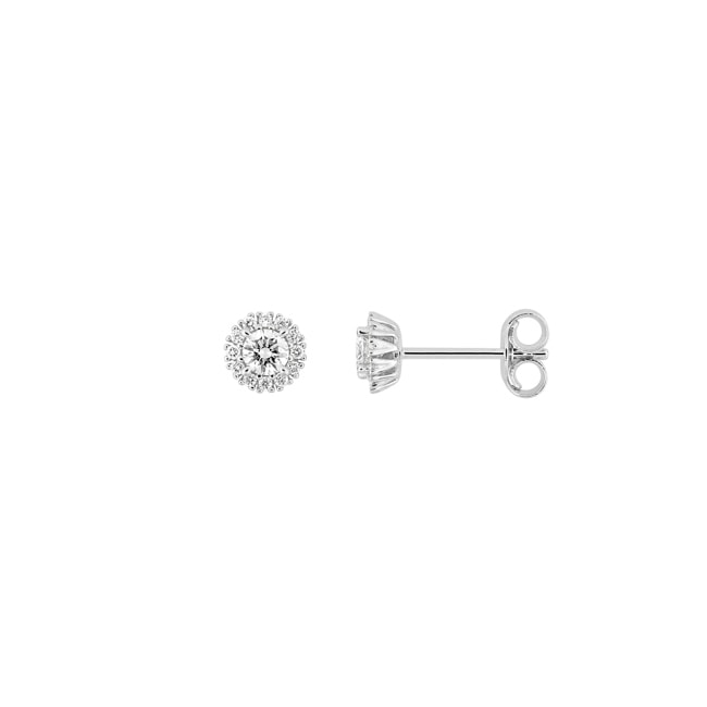 Clous d'oreilles halo or gris 375/9 ct avec diamants de laboratoire 0.25 ct - 9KLGD054W