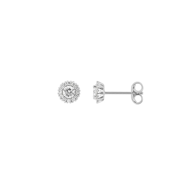 Clous d'oreilles halo or gris 375/9 ct avec diamants de laboratoire 0.30 ct - 9KLGD055W