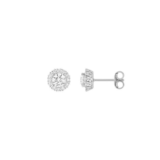 Clous d'oreilles halo or gris 375/9 ct avec diamants de laboratoire 0.74 ct - 9KLGD058W