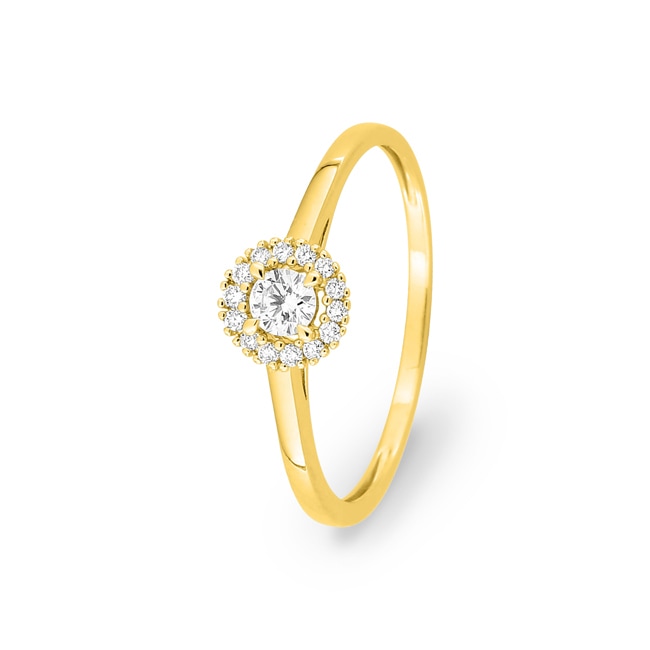 Bague halo or jaune 375/9 ct avec diamants de laboratoire 0.15 ct - 9KLGD033Y