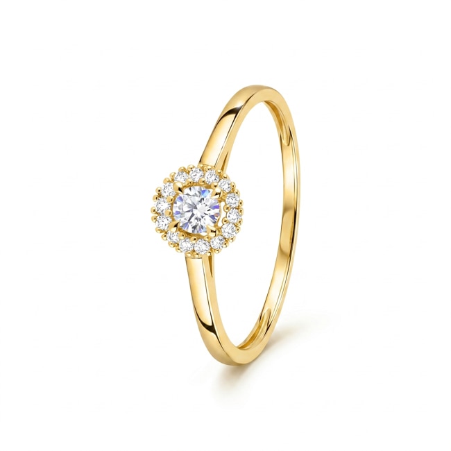 Halo Ring 375/9 K Gelbgold mit Lab Grown Diamanten 0.15 ct - 9KLGD033Y