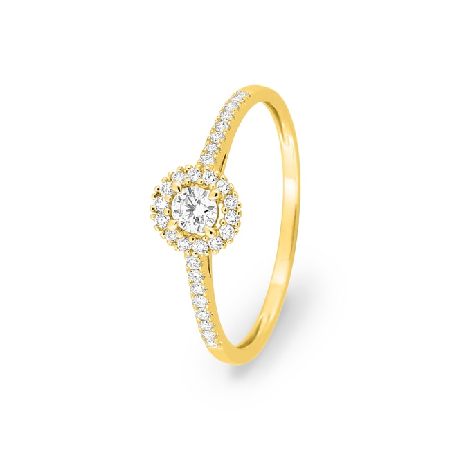 Bague halo or jaune 375/9 ct avec diamants de laboratoire 0.22 ct - 9KLGD030Y