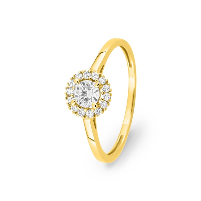 Bague halo or jaune 375/9 ct avec diamants de laboratoire 0.35 ct - 9KLGD035Y
