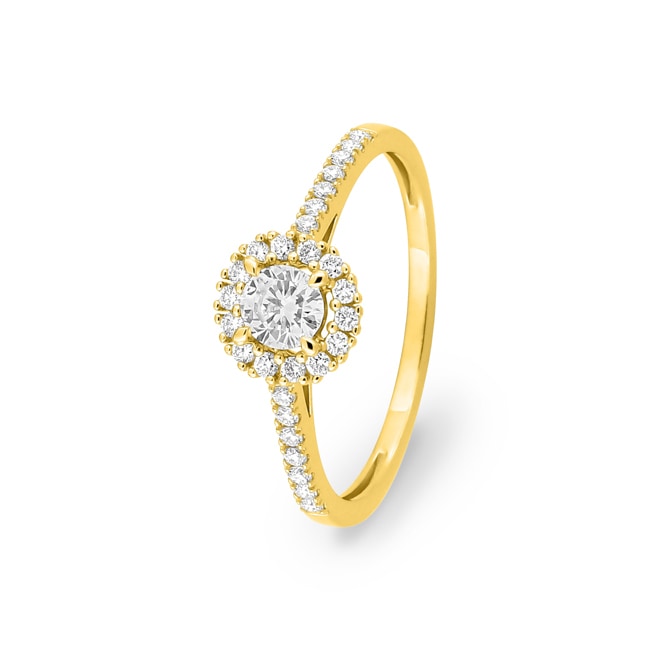 Bague halo or jaune 375/9 ct avec diamants de laboratoire 0.45 ct - 9KLGD032Y