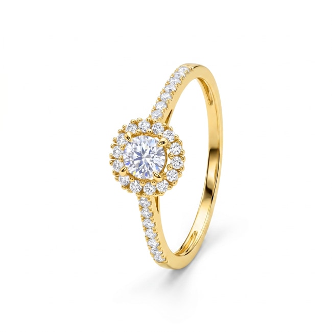 Halo Ring 375/9 K Gelbgold mit Lab Grown Diamanten 0.45 ct - 9KLGD032Y