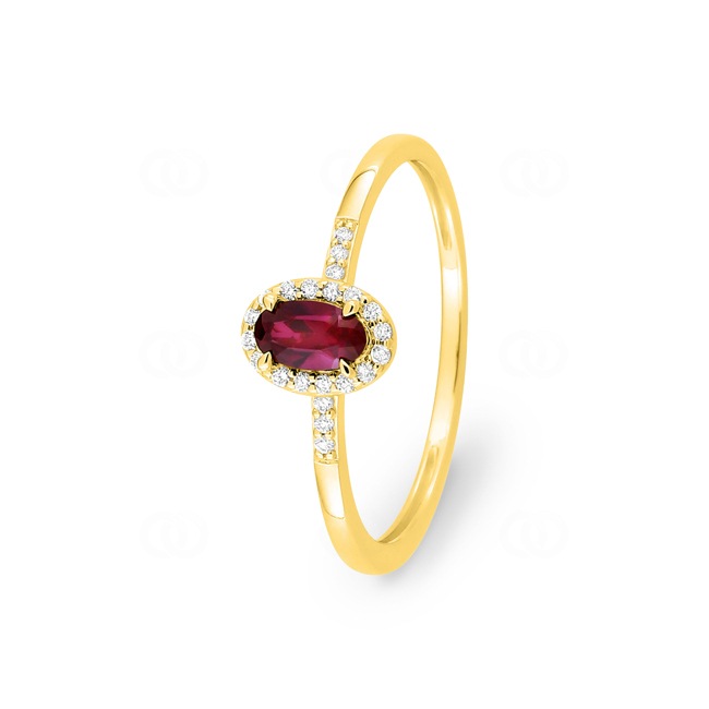 Halo Ring 375/9 K Gelbgold mit Lab Grown Rubin & Diamanten 0.07 ct - 9KLGR100Y