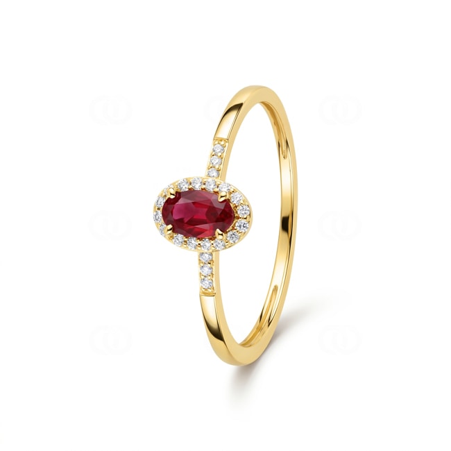 Halo Ring 375/9 K Gelbgold mit Lab Grown Rubin & Diamanten 0.07 ct - 9KLGR100Y