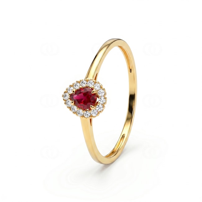Halo Ring 375/9 K Gelbgold mit Lab Grown Rubin & Diamanten 0.07 ct - 9KLGR209Y