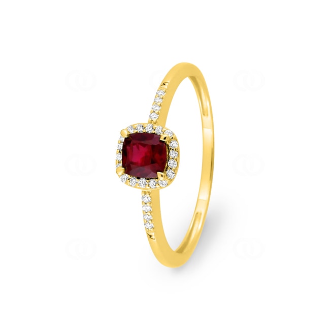 Halo Ring 375/9 K Gelbgold mit Lab Grown Rubin & Diamanten 0.08 ct - 9KLGR114Y