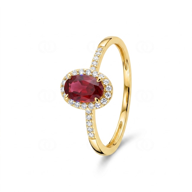 Halo Ring 375/9 K Gelbgold mit Lab Grown Rubin & Diamanten 0.11 ct - 9KLGR101Y