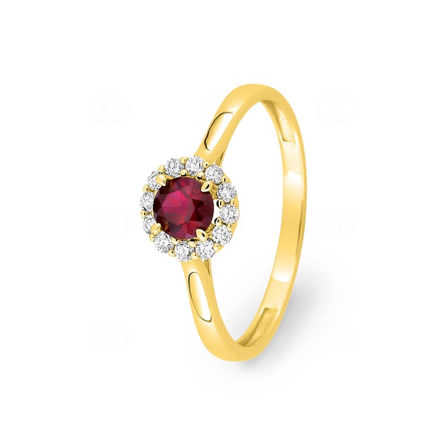 Halo Ring 375/9 K Gelbgold mit Lab Grown Rubin & Diamanten 0.13 ct - 9KLGR106Y