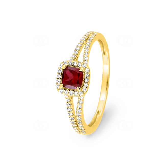 Halo Ring 375/9 K Gelbgold mit Lab Grown Rubin & Diamanten 0.20 ct - 9KLGR110Y