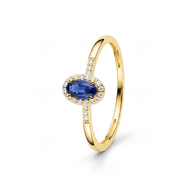 Halo Ring 375/9 K Gelbgold mit Lab Grown Saphir & Diamanten 0.07 ct - 9KLGS100Y