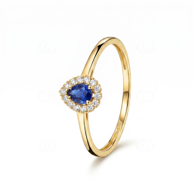 Halo Ring 375/9 K Gelbgold mit Lab Grown Saphir & Diamanten 0.07 ct - 9KLGS209Y