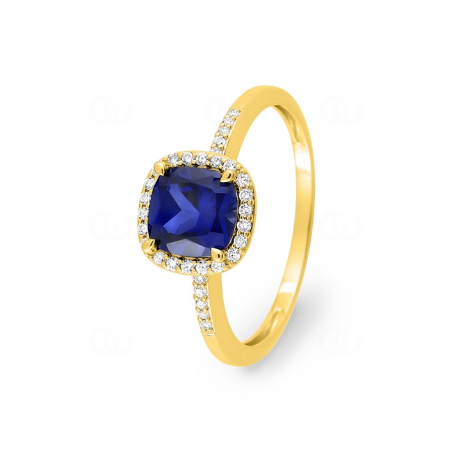 Halo Ring 375/9 K Gelbgold mit Lab Grown Saphir & Diamanten 0.12 ct - 9KLGS115Y