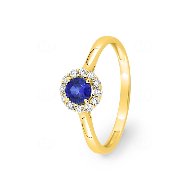 Halo Ring 375/9 K Gelbgold mit Lab Grown Saphir & Diamanten 0.13 ct - 9KLGS106Y