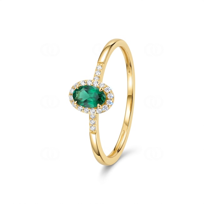 Halo Ring 375/9 K Gelbgold mit Lab Grown Smaragd & Diamanten 0.07 ct - 9KLGE100Y