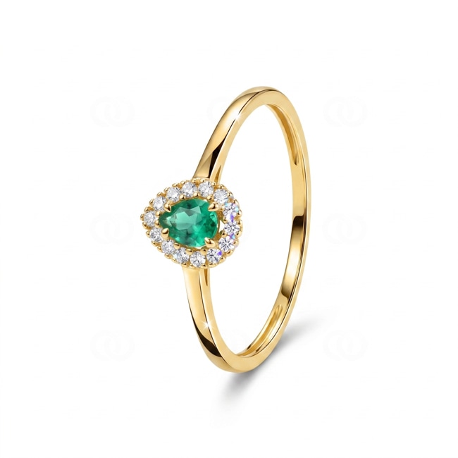 Halo Ring 375/9 K Gelbgold mit Lab Grown Smaragd & Diamanten 0.07 ct - 9KLGE209Y