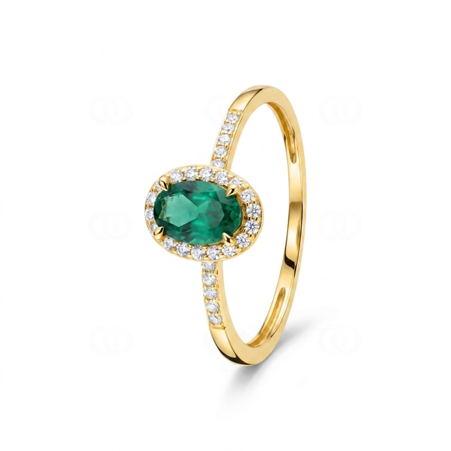 Halo Ring 375/9 K Gelbgold mit Lab Grown Smaragd & Diamanten 0.11 ct - 9KLGE101Y