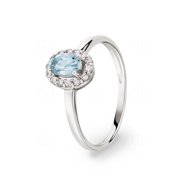 Bague halo or gris 375/9 ct avec aigue-marine & zircones - 0FA589GMZ