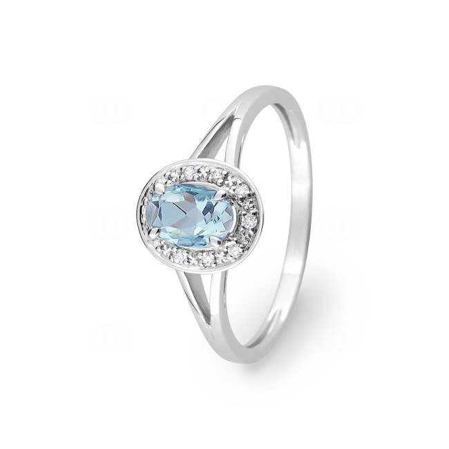 Bague halo or gris 375/9 ct avec topaze bleue et zircones - 197165.T1