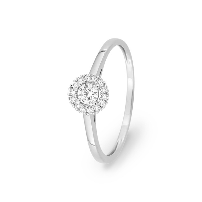 Bague halo or gris 375/9 ct avec diamants de laboratoire 0.15 ct - 9KLGD033W
