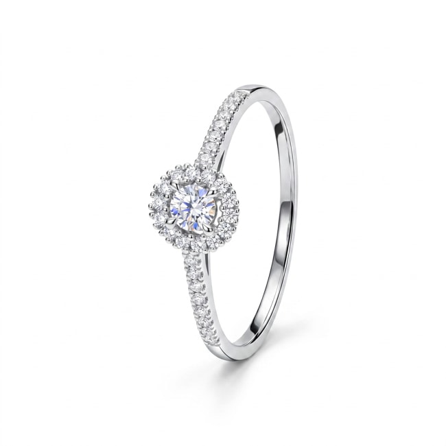Halo Ring 375/9 K Weissgold mit Lab Grown Diamanten 0.22 ct - 9KLGD030W