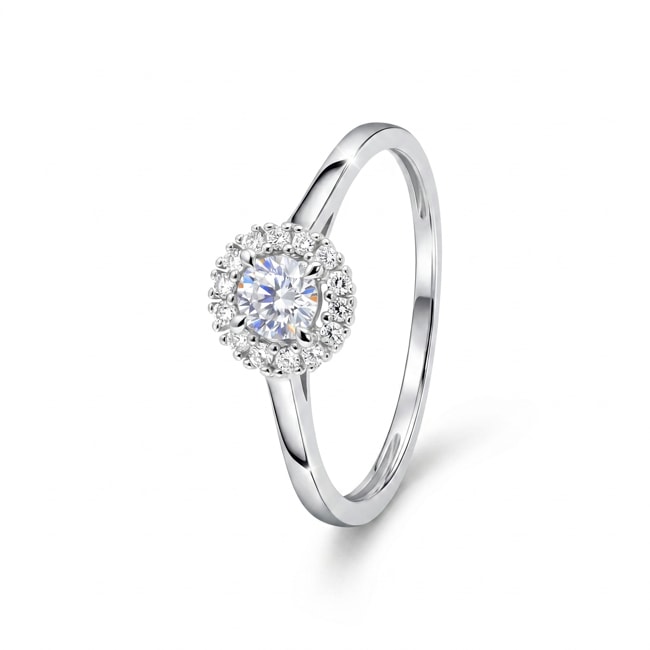 Halo Ring 375/9 K Weissgold mit Lab Grown Diamanten 0.28 ct - 9KLGD034W