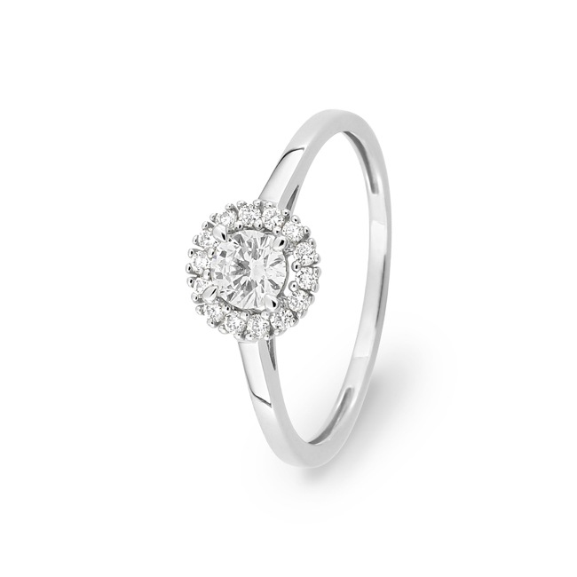 Bague halo or gris 375/9 ct avec diamants de laboratoire 0.35 ct - 9KLGD035W
