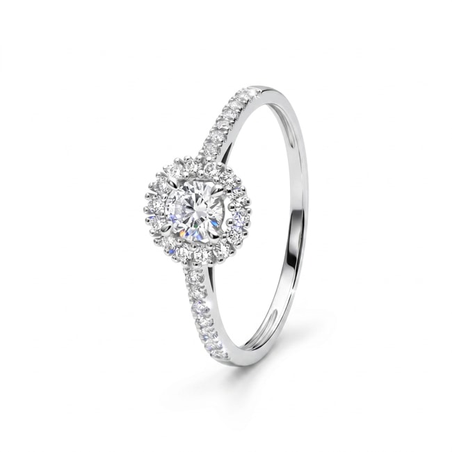 Halo Ring 375/9 K White Gold with Lab Grown Diamonds 0.40 ct - 9KLGD031W