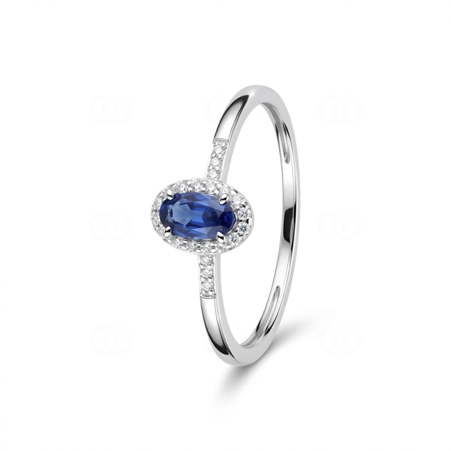 Halo Ring 375/9 K Weissgold mit Lab Grown Saphir & Diamanten 0.07 ct - 9KLGS100W