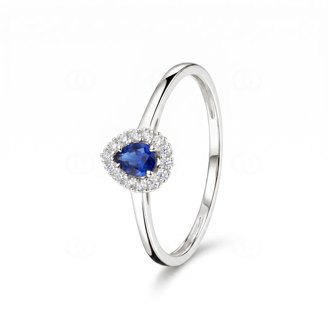 Halo Ring 375/9 K Weissgold mit Lab Grown Saphir & Diamanten 0.07 ct - 9KLGS209W