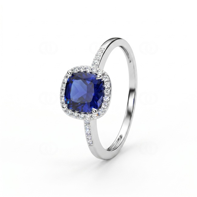 Bague halo or gris 375/9 ct avec saphir et diamants de laboratoire 0.12 ct - 9KLGS115W