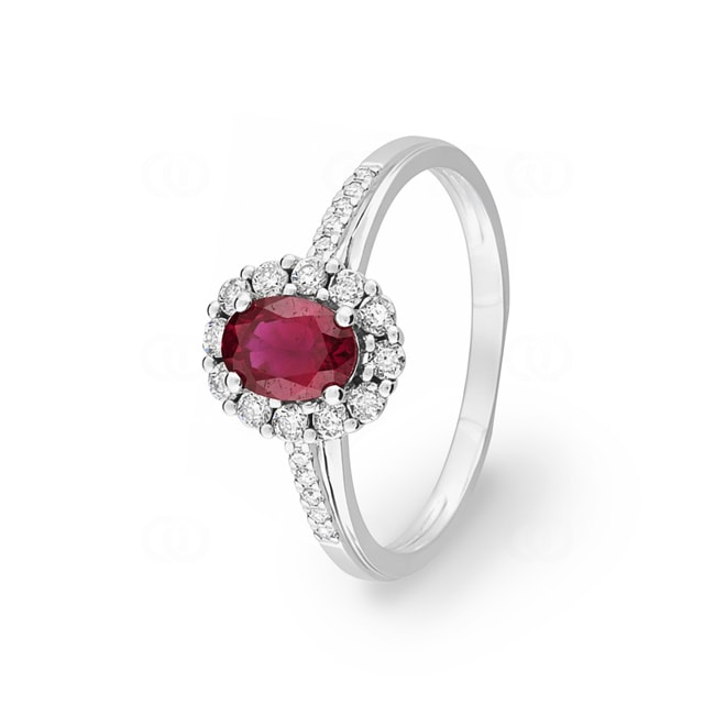 Halo Ring 750/18 K White Gold with Ruby and Diamonds 0.11ct. - KN003GRB4