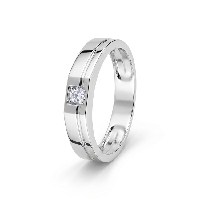 Herrenring 375/9 K Weissgold mit Lab Grown Diamant 0.10 ct - 9KLGD064W