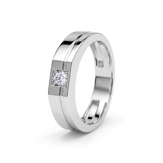 Herrenring 375/9 K Weissgold mit Lab Grown Diamant 0.15 ct - 9KLGD065W