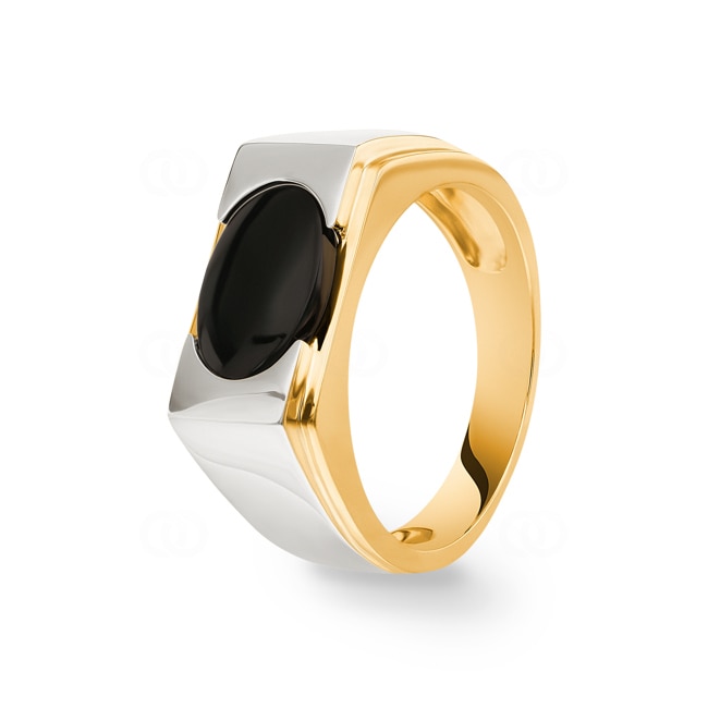 Men's Ring 750/18 K Yellow and White Gold with Onyx - PR09078-15-GW