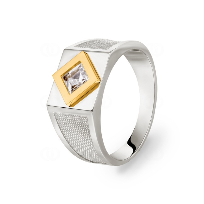 Herrenring 750/18 K Weiss- / Gelbgold mit Zrikonia Ø 63 - RM0223-04