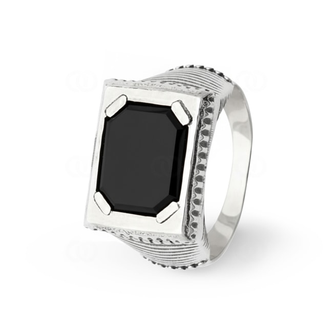 Herrenring Quantum 925 Silber verziert mit schwarzem Achat - RI-1908007-925