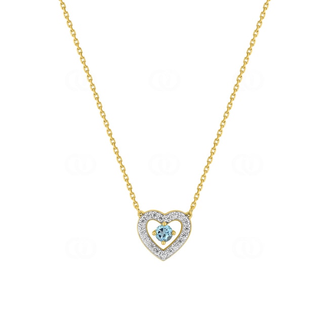 Herz Collier 375/9 K Gelbgold mit Blautopas & Zirkonia - 397335.T3