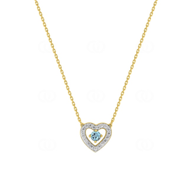 Collier cœur or jaune 750/18 ct avec topaze bleue & zircones - 3.7335.T3